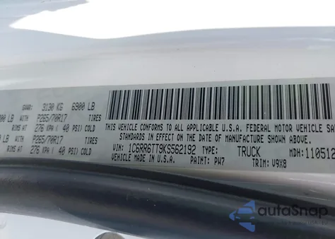 2019 Ram 1500 Classic Slt 4X2 6'4 Box z USA, uszkodzony, nr VIN 1C6RR6TT9KS562192